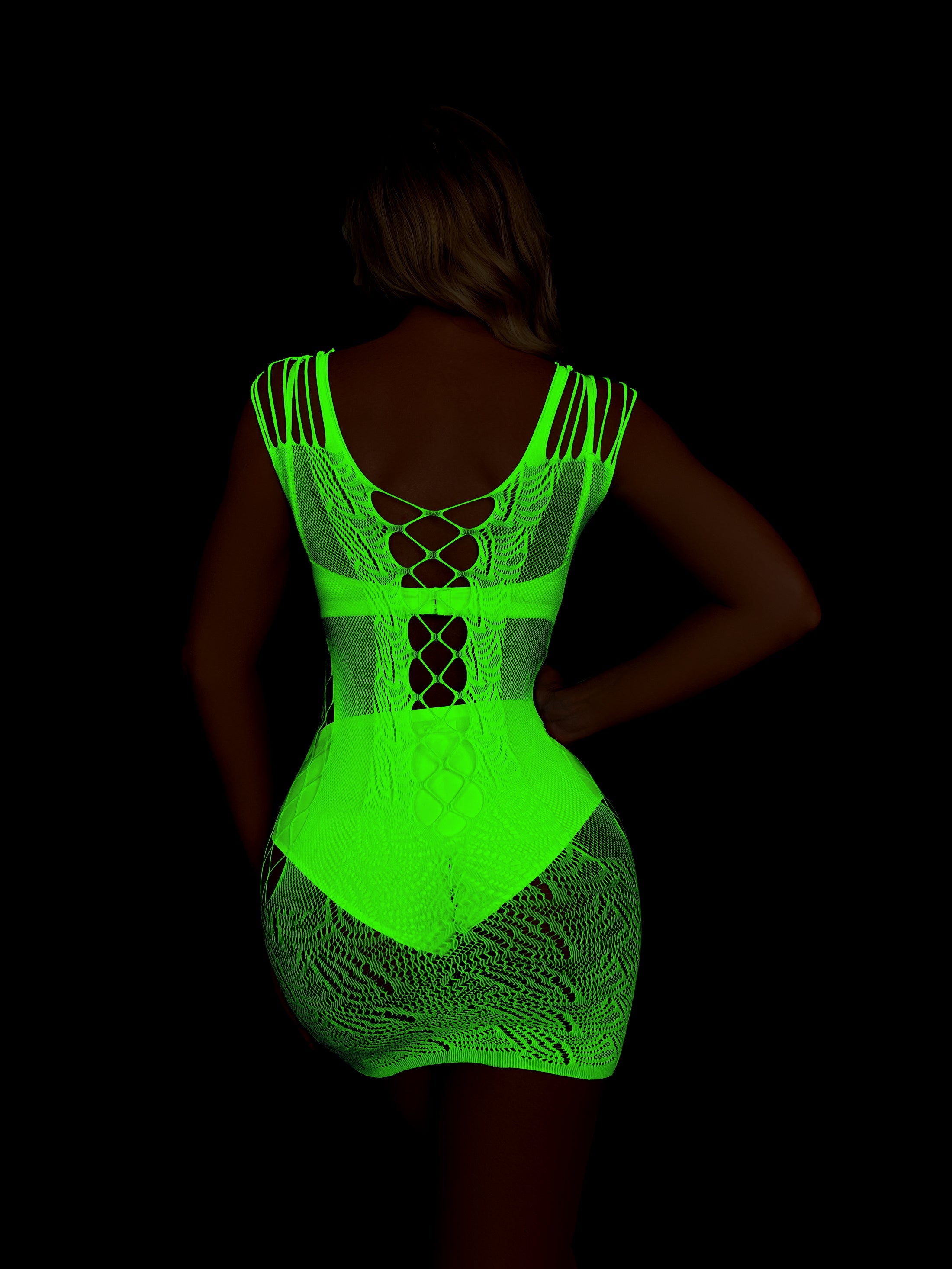 RHT Glow In The Dark Fishnet Bodystocking Dress