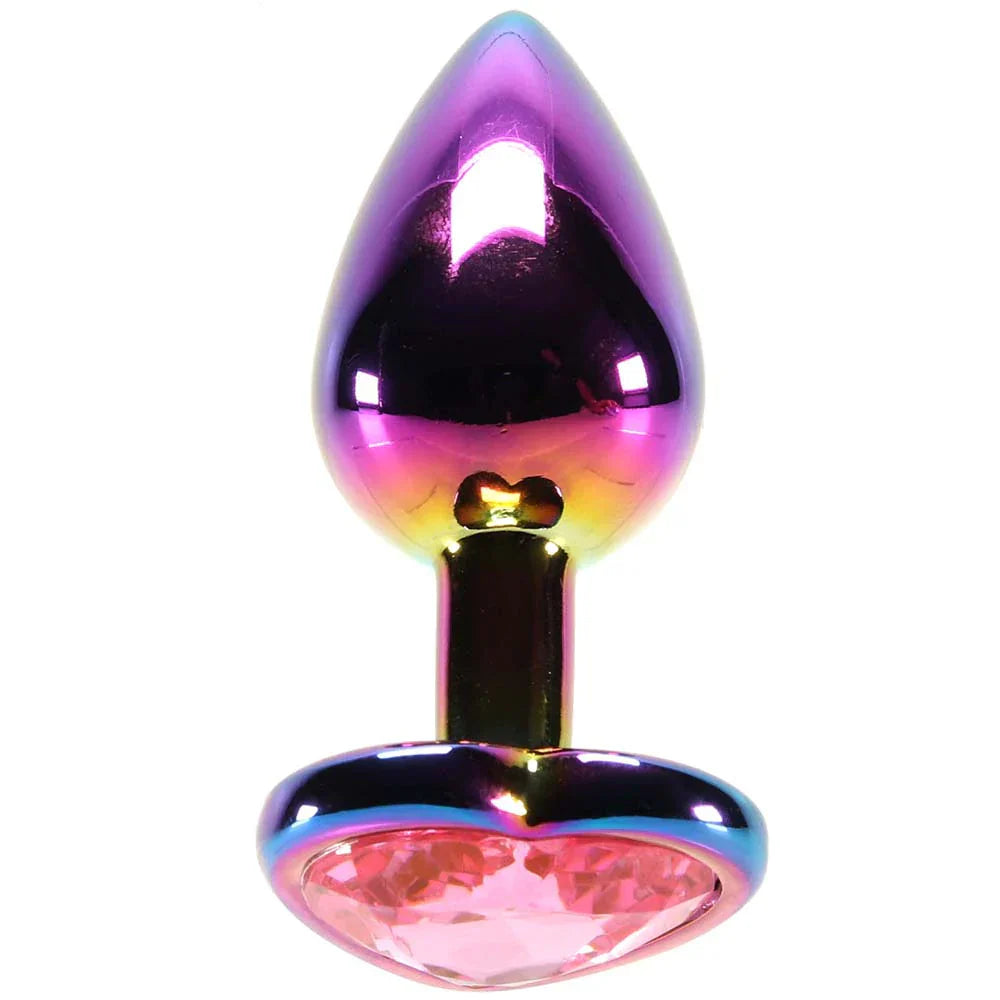 Small Aluminum Plug with Pink Heart Gem in Multicolor - SexToysVancouver.Delivery