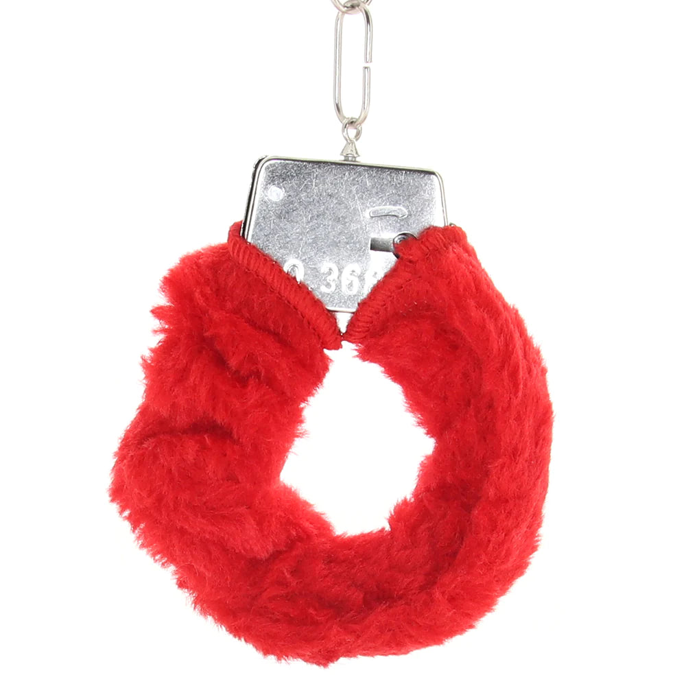 Playful Furry Cuffs with Keys in Red