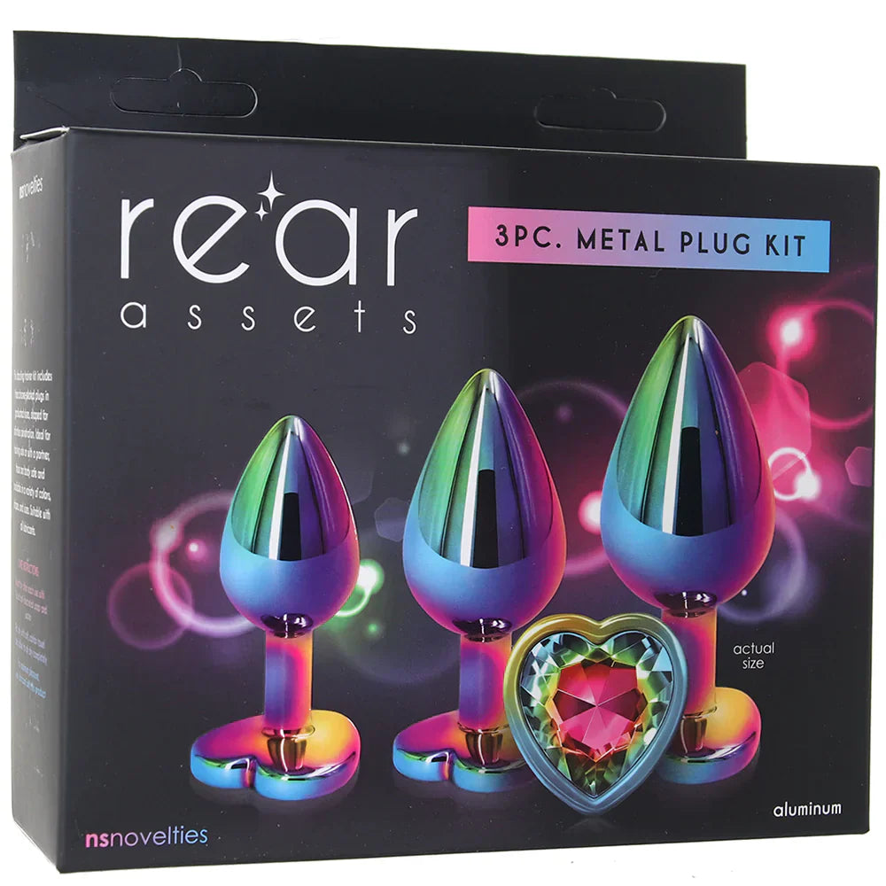 Rear Assets Heart Gem Metal Plug Kit in Rainbow - SexToysVancouver.Delivery