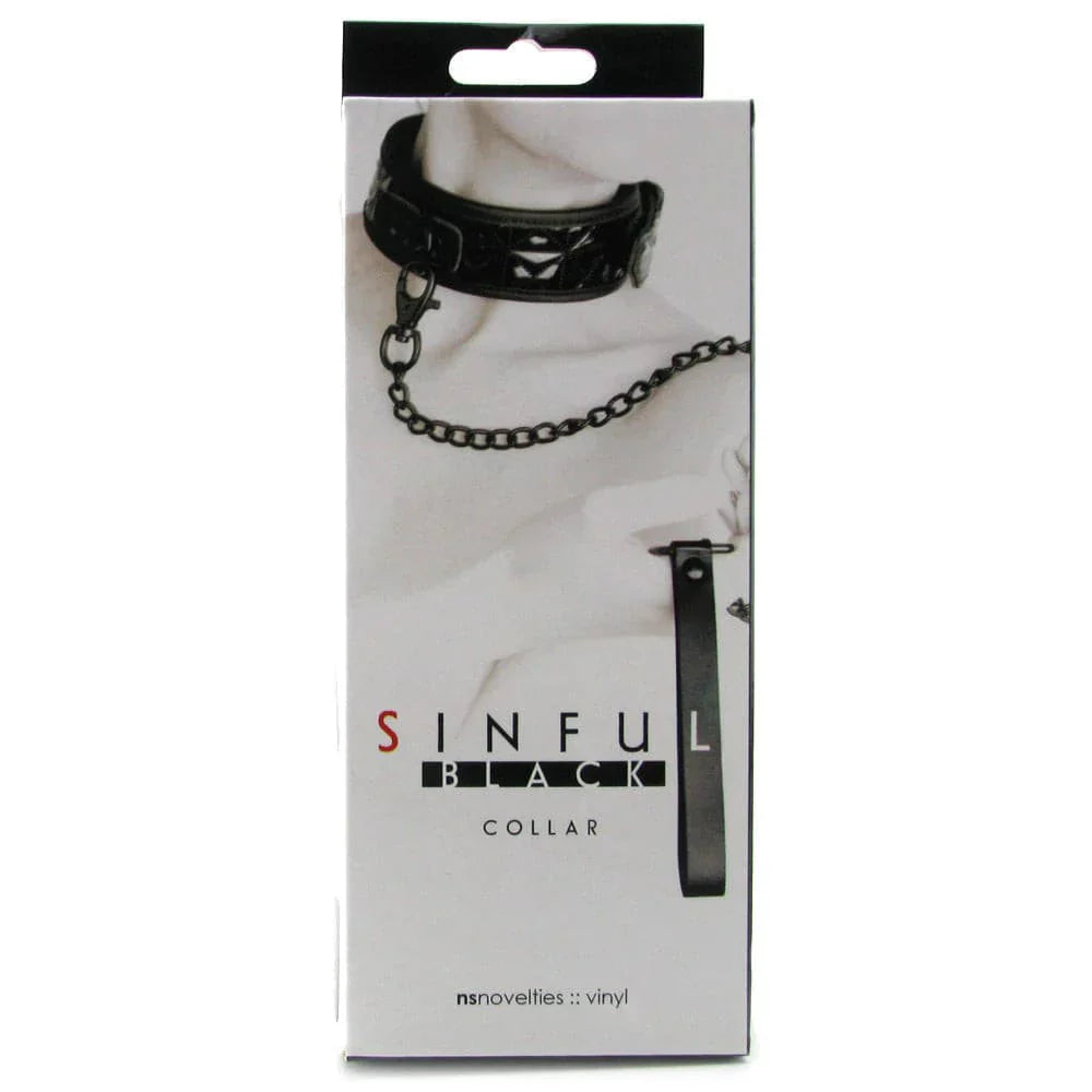 Sinful Collar with Leash in Black - SexToysVancouver.Delivery