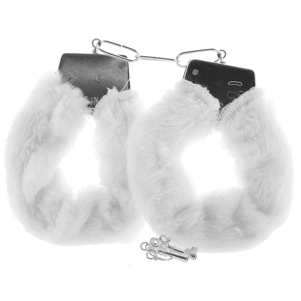 White Playful Furry Cuffs with Keys - SexToysVancouver.Delivery