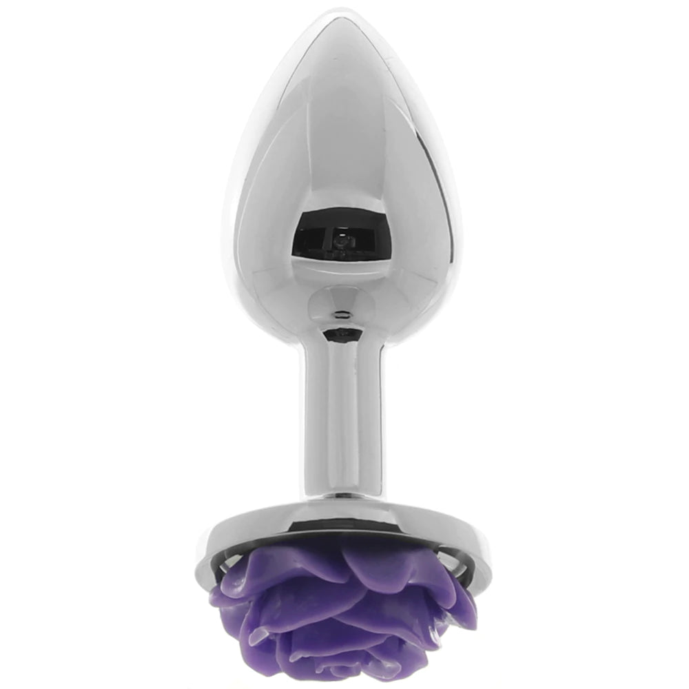 Rear Assets Small Rose Aluminum Plug in Silver/Purple - SexToysVancouver.Delivery
