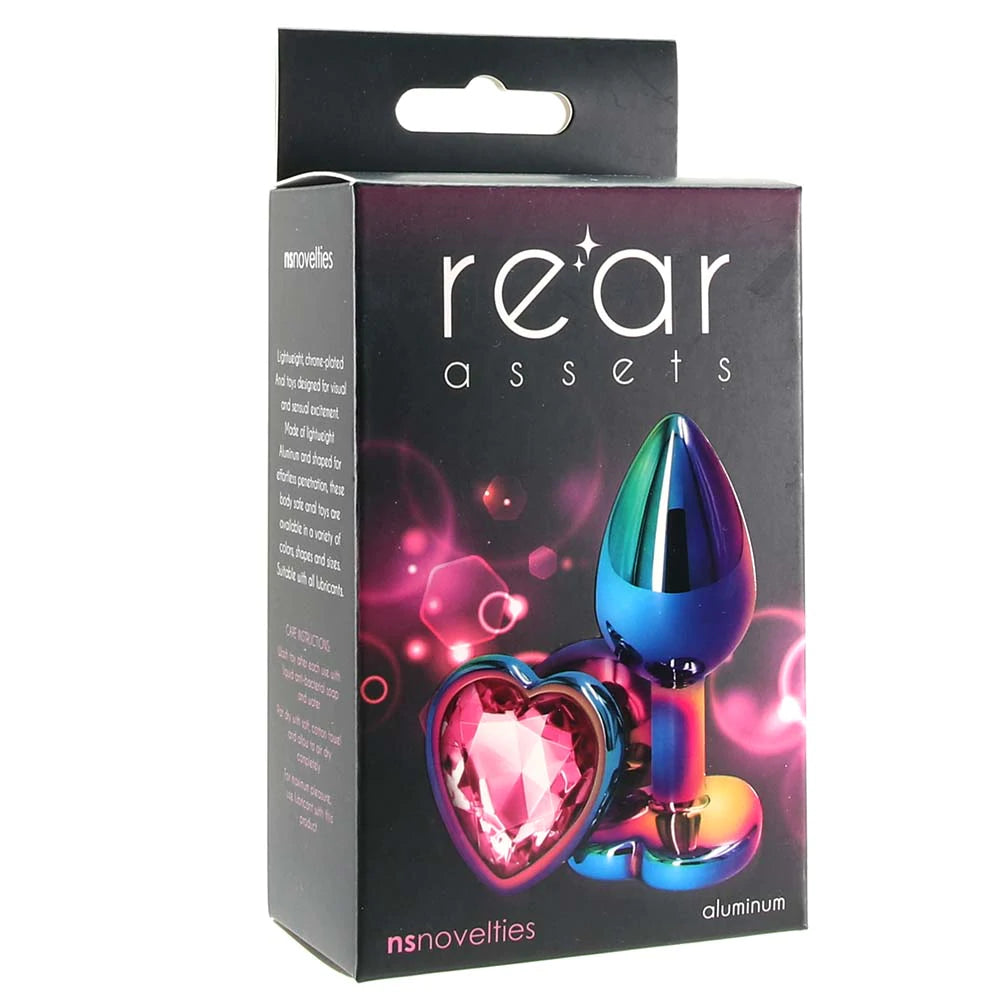 Small Aluminum Plug with Pink Heart Gem in Multicolor - SexToysVancouver.Delivery
