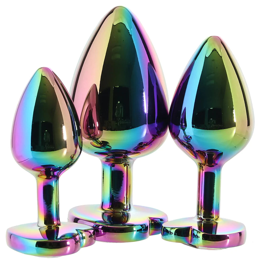 Rear Assets Heart Gem Metal Plug Kit in Rainbow - SexToysVancouver.Delivery