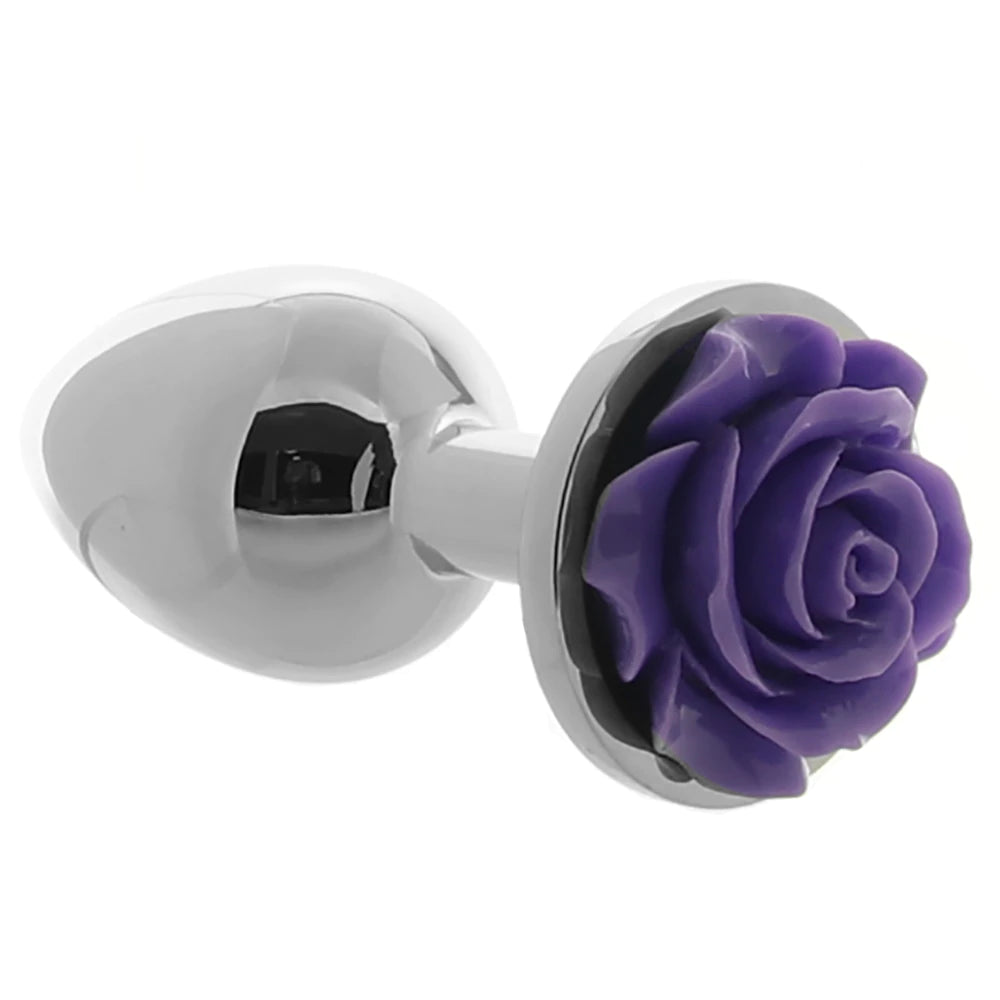 Rear Assets Small Rose Aluminum Plug in Silver/Purple - SexToysVancouver.Delivery