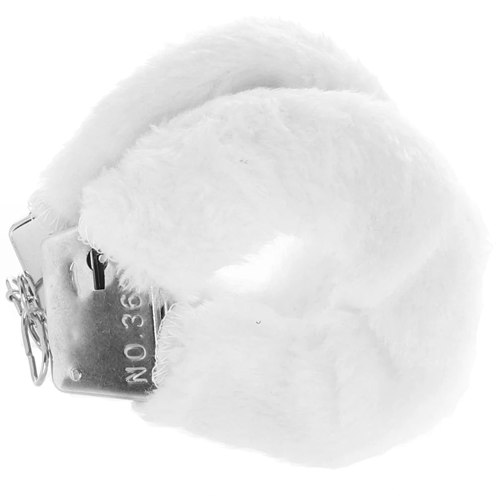 White Playful Furry Cuffs with Keys - SexToysVancouver.Delivery