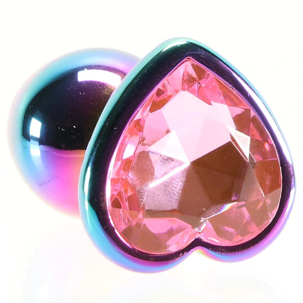 Small Aluminum Plug with Pink Heart Gem in Multicolor - SexToysVancouver.Delivery